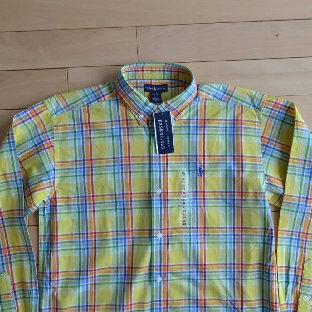 NWT Ralph Lauren Boy's Button Down Shirt Size XL Yellow Plaid